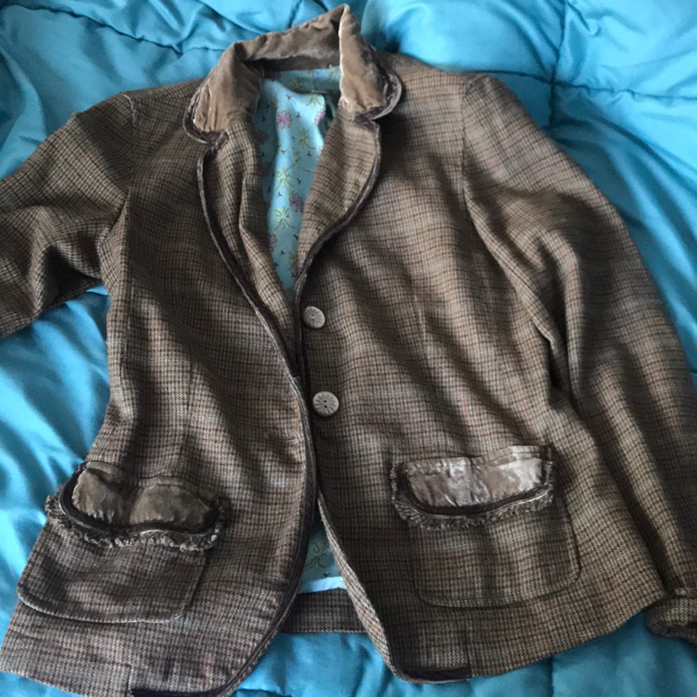 J Jill Brown and Teal jacket with crushed velvet 2